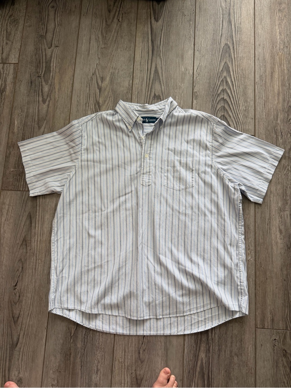 Ralph Lauren Striped Short Sleeve Pullover Popover Button Up Shirt XL